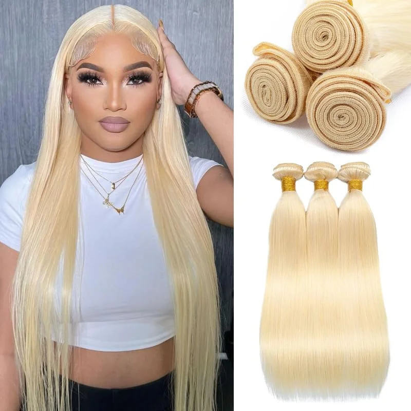 613 Honey Blonde Human Hair Bundles Brazilian Long Remy Straight Hair Bundles 1/3/4 Pcs 30 32 34 Inch Soft Smooth Colored Hair Weave For Women
