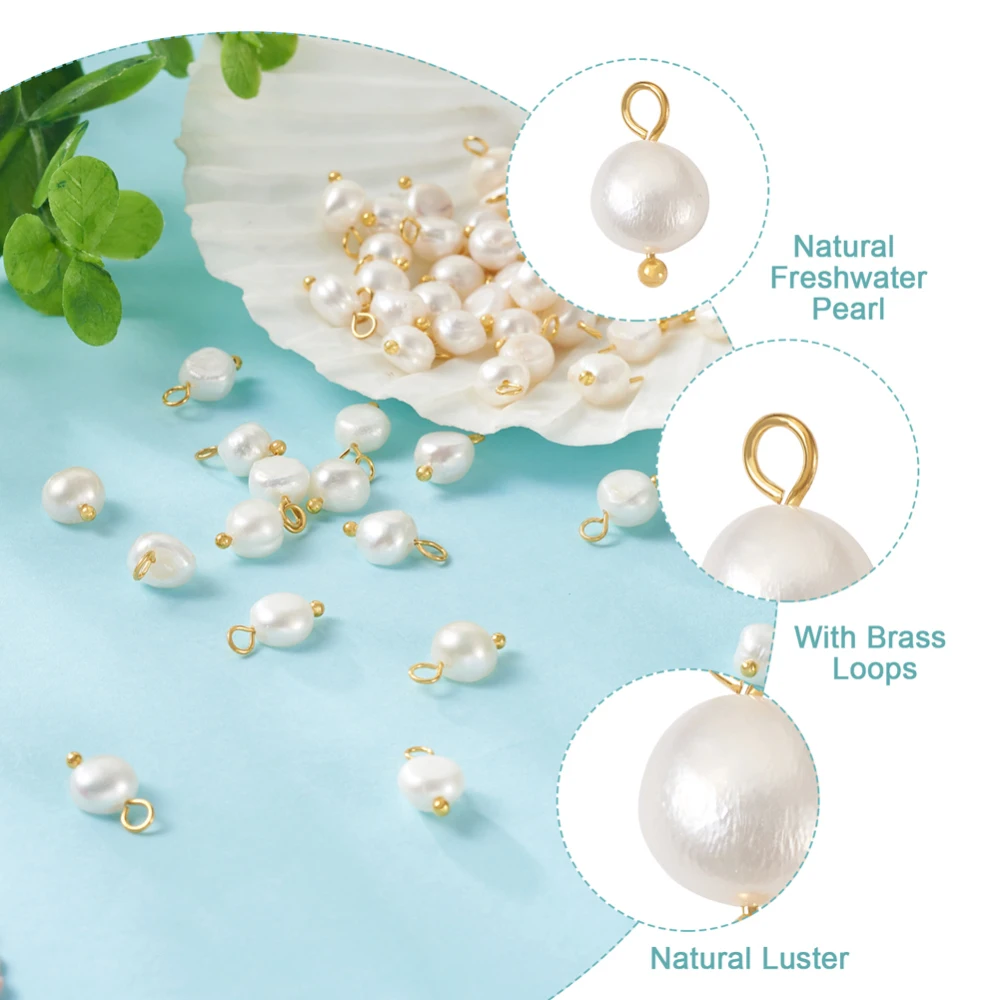 1 Pack Natural Cultured Freshwater Pearl Charms With Golden/Platinum Color Ball Head Pin for Earring Necklace DIY Jewelry Making