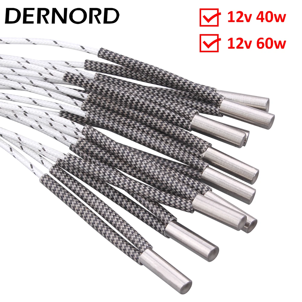 DERNORD 3D Printer Cartridge Heater 12V/24V 6*20mm 1m For Reprap Extruder  Parts DC Solar Water Heating Element 40w/60w