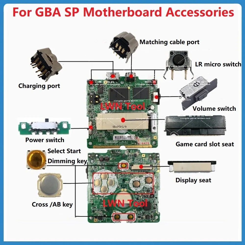 for-gba-sp-motherboard-accessories-charging-port-power-switch-connect