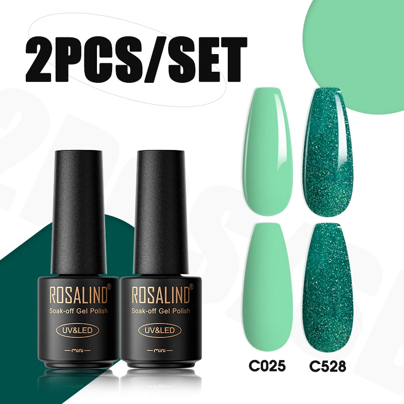 ROSALIND 반영구 네일 젤 광택제 세트, UV LED 램프, 하이브리드 조합 바니시 젤, 광택제 살롱, DIY 디자인 키트, 2 개