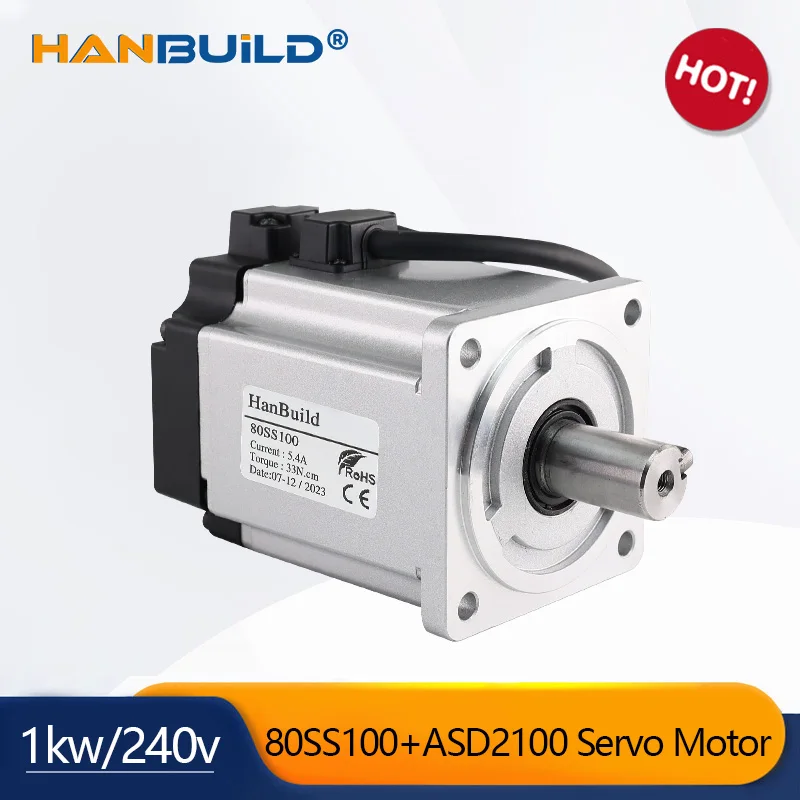 

1000W ac Servo Motor 5.4A 3.3N.m 80SS100 0.6N.M/A CNC Laser Medical Machinery 3000rpm-6000rmp 220V 0.1kw