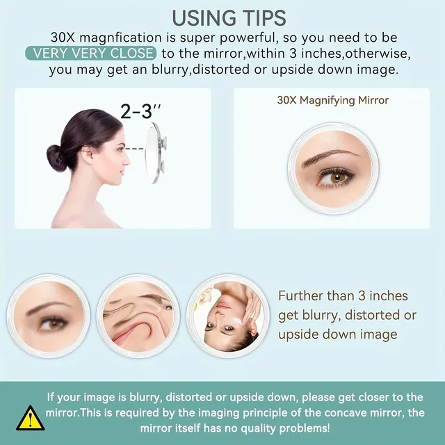 HOMakeup-Miroir grossissant 10x20x 30x fois, avec ventouse, grossissement des points noirs, élimination de l'acné, des pores 4