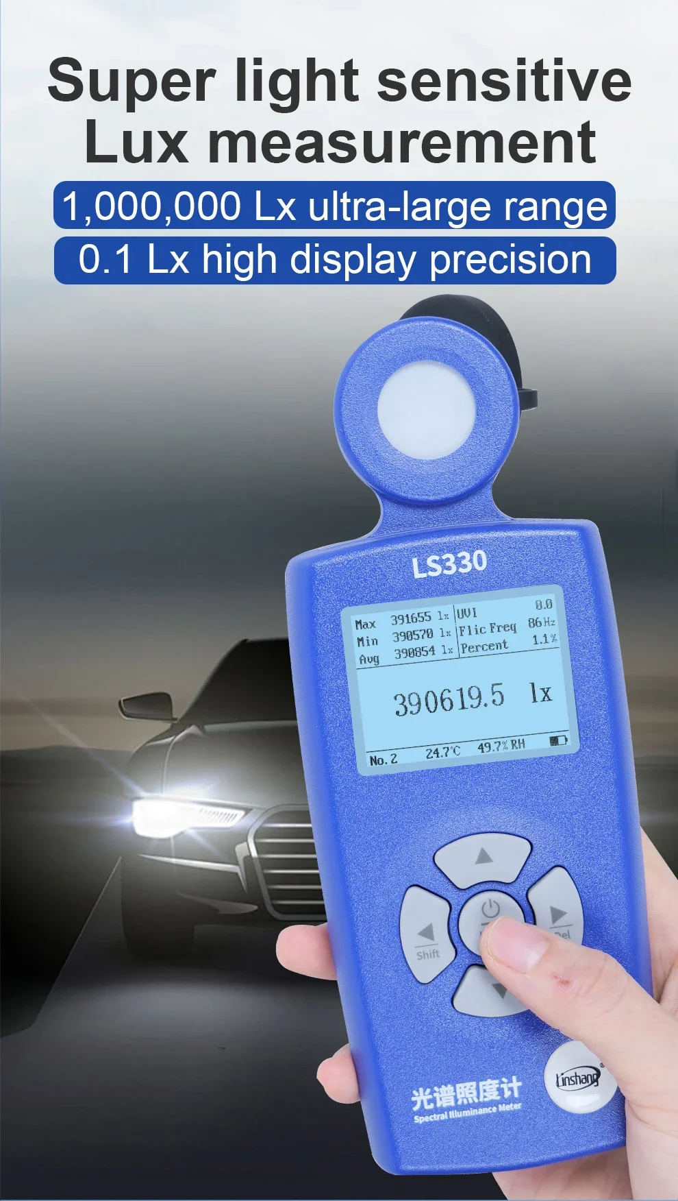 LS330 Spectral Illuminance Meter Luxometer Light Meter Digital CCT UVI CRI Ra Lx