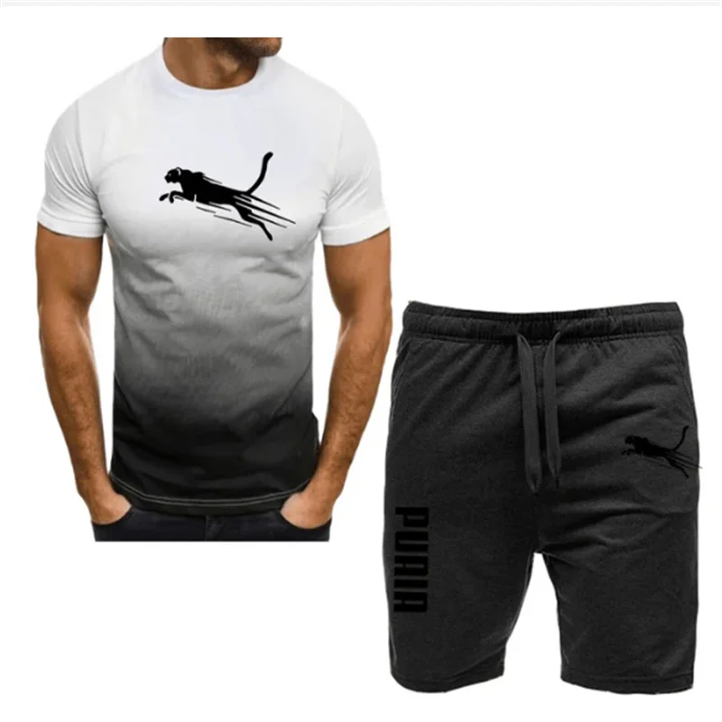 2024 new men's sportswear fitness set running suit casual T-shirt+shorts set breathable jogging sportswear 2-piece set for men