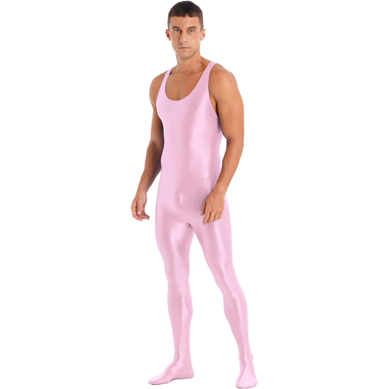 Glossy Sexy One-piece Swimsuit Men Sleeveless Shiny Tights Body Suits Bodystocking Man Fitness Sport Bodysuit Jumpsuit Clubwear