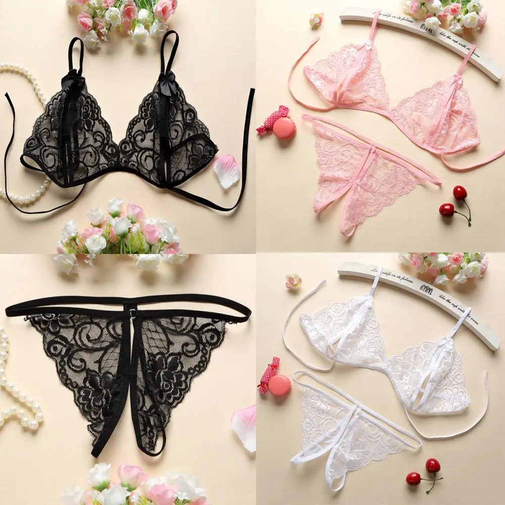 Transparent Floral Thong Panty Women Bra Open Cup Lace Lingerie women lingerie