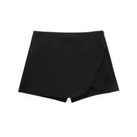 TRAF 2024 Black Mini Skirt Shorts Woman Fashion Asymmetric Skort For Women High Waist Short Skirts Woman Summer Casual Shorts 1