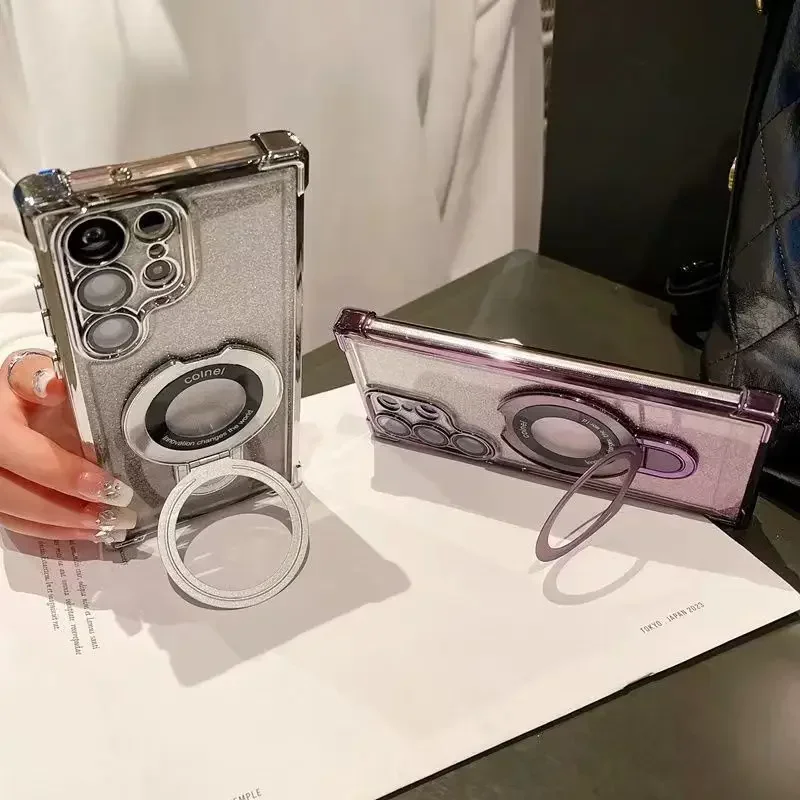 Plating Airbag Gradient Case with Lens Protection and Magnetic Holder Cover