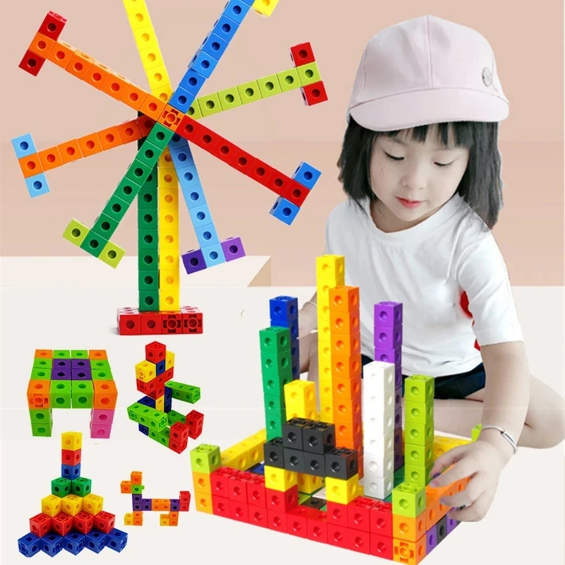 100/200Pcs Connected Cube Toys For Mathematical Counting Plastic Blocks Colored Mathematical Cube School Preschool building blocks toys