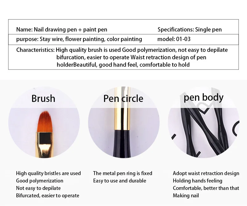 Description Picture 4 of item1~6PCS French Stripe Nail Art Liner Brush Set Tips Ultra-thin Line Drawing Pen Dual End UV Gel Painting Brushes Manicure Tools