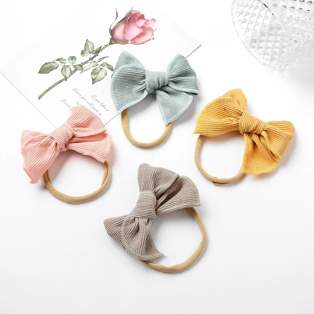 New Corduroy Bow Elastic Hair Bands For Children Knotted Baby Headband Soft Nylon Head Band For New Borns Hair Accessories