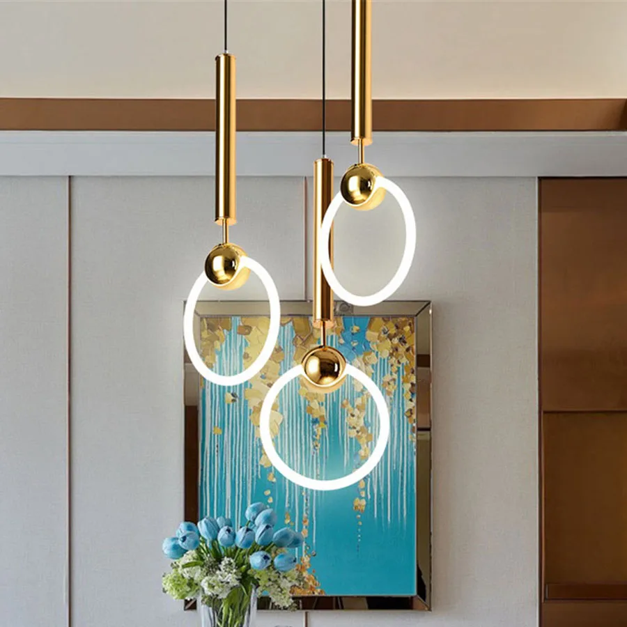 

Modern Minimalist Ring Bedside Pendant Light Restaurant Bar Shop Droplight Circle Wall TV Background Hanging Light Chandelier