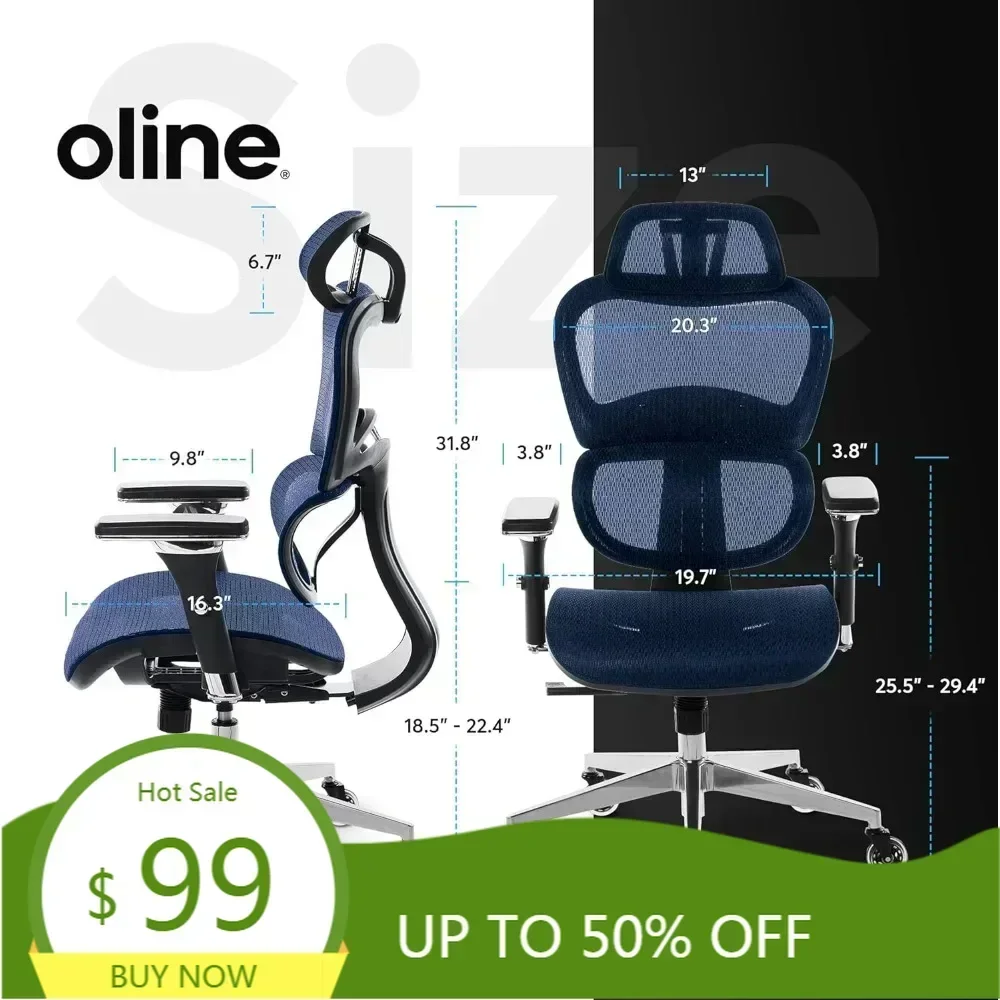 mesh ergonomic office chair - adjustable armrest desk chair with 3d lumbar support and smooth rolling wheels