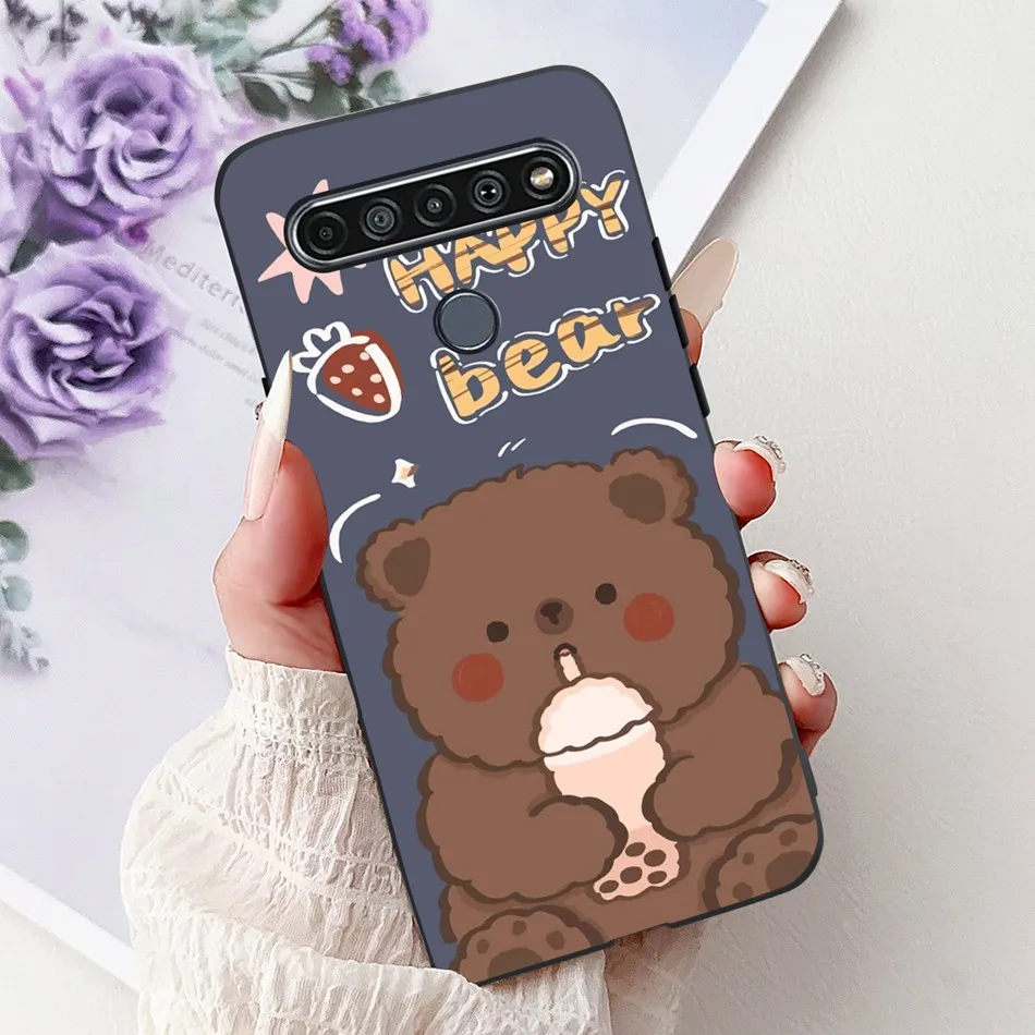 Elegant Floral Cat Printed Black Silicone Phone Case