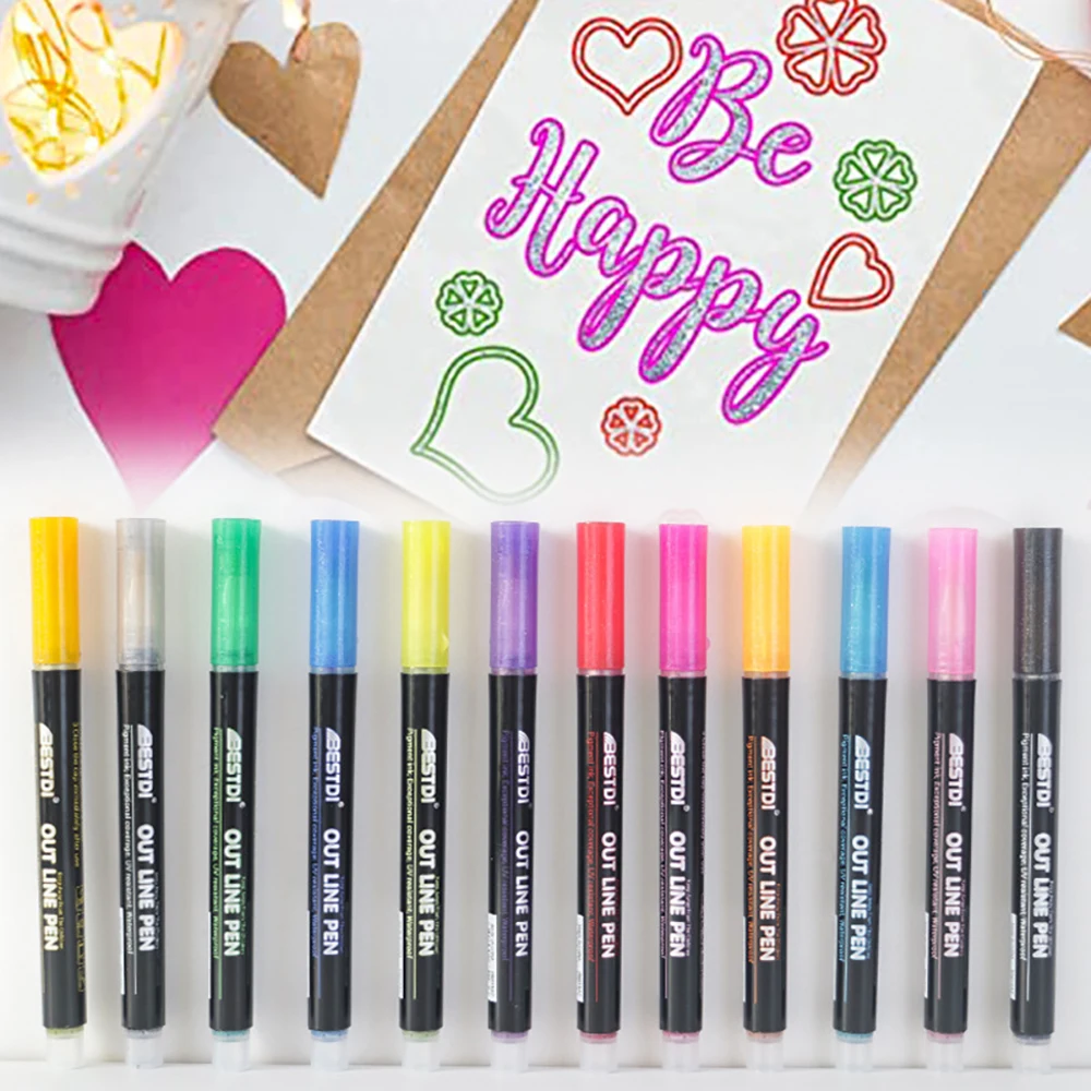 8/12 Colors Set Double Line Outline Pens Self-Outline Metallic Markers Glitter Writing Drawing Pens For Christmas Card Writing contour marker art marker marker pen