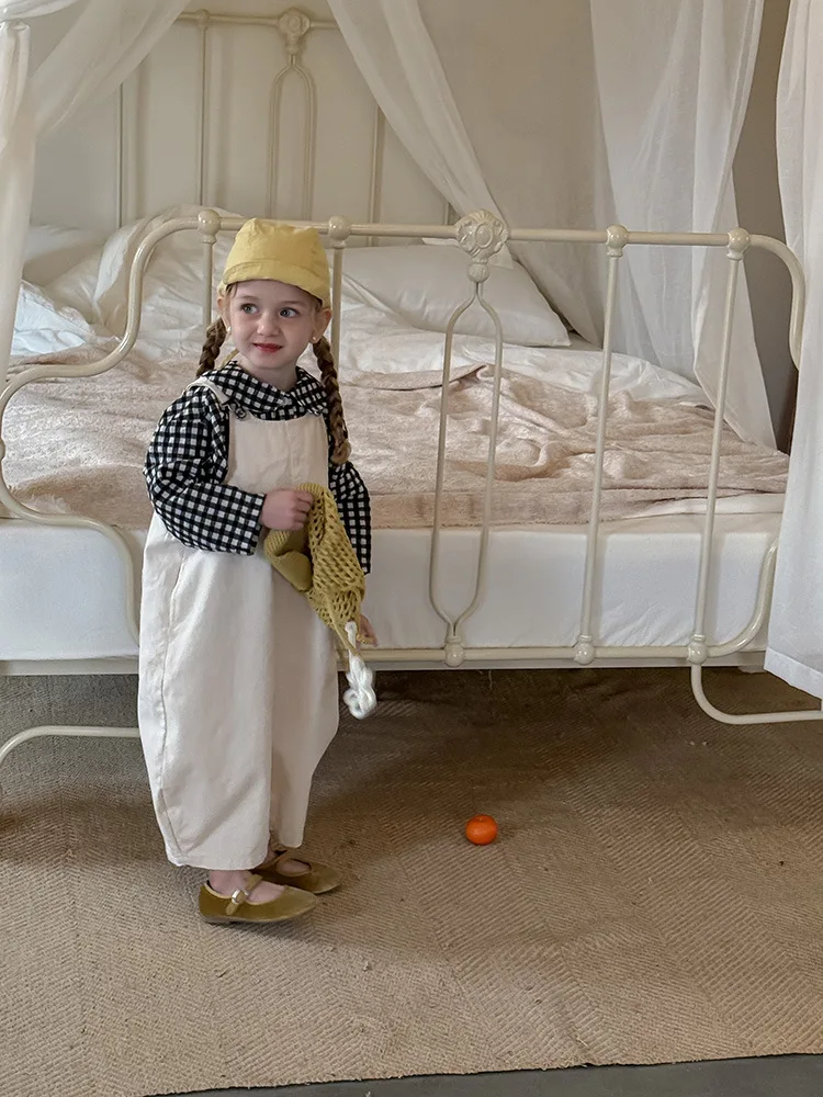 2025 Spring New Children Loose Overalls Cotton Boys Fashion Casual Pants Baby Girls Versatile Strap Trousers Kids Clothes