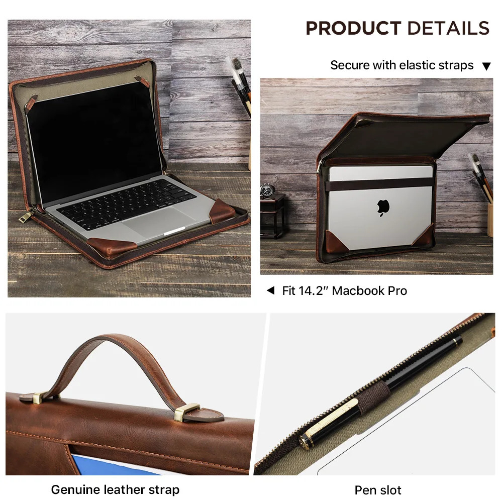 Família Contacts Genuíno Couro do Portátil Capa para Macbook Pro 14 16 Macbook Pro ar 13 Cases de Manga Protetora Bolsa - Imagem 4
