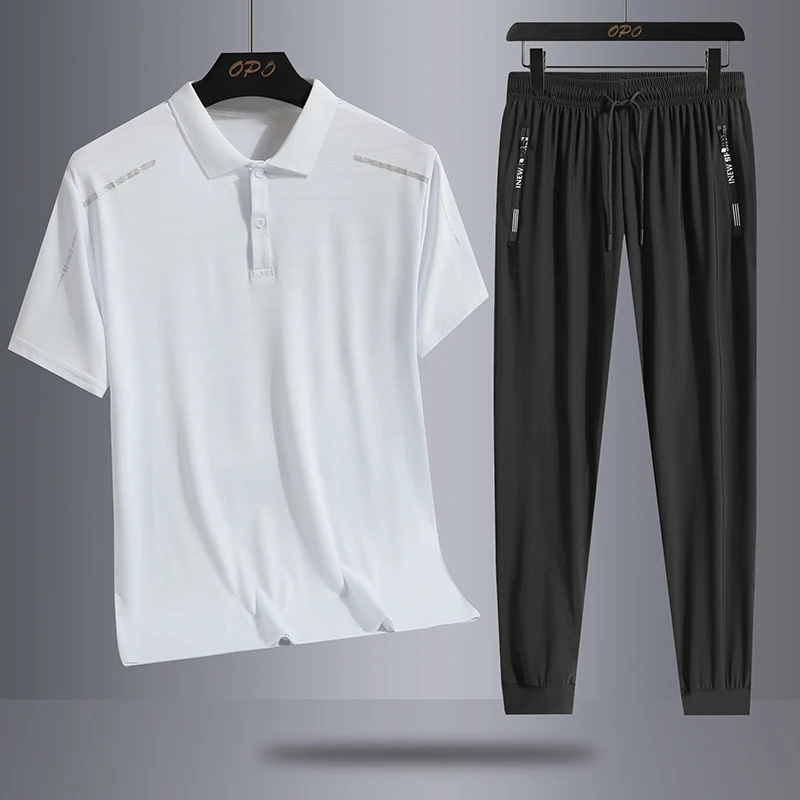 

Men's Suit Hot-Selling Summer T-Shirt Pants 2023 Ice Silk Casual Short-sleeved Male Large Size Loose Two-piece Thin Sports Men