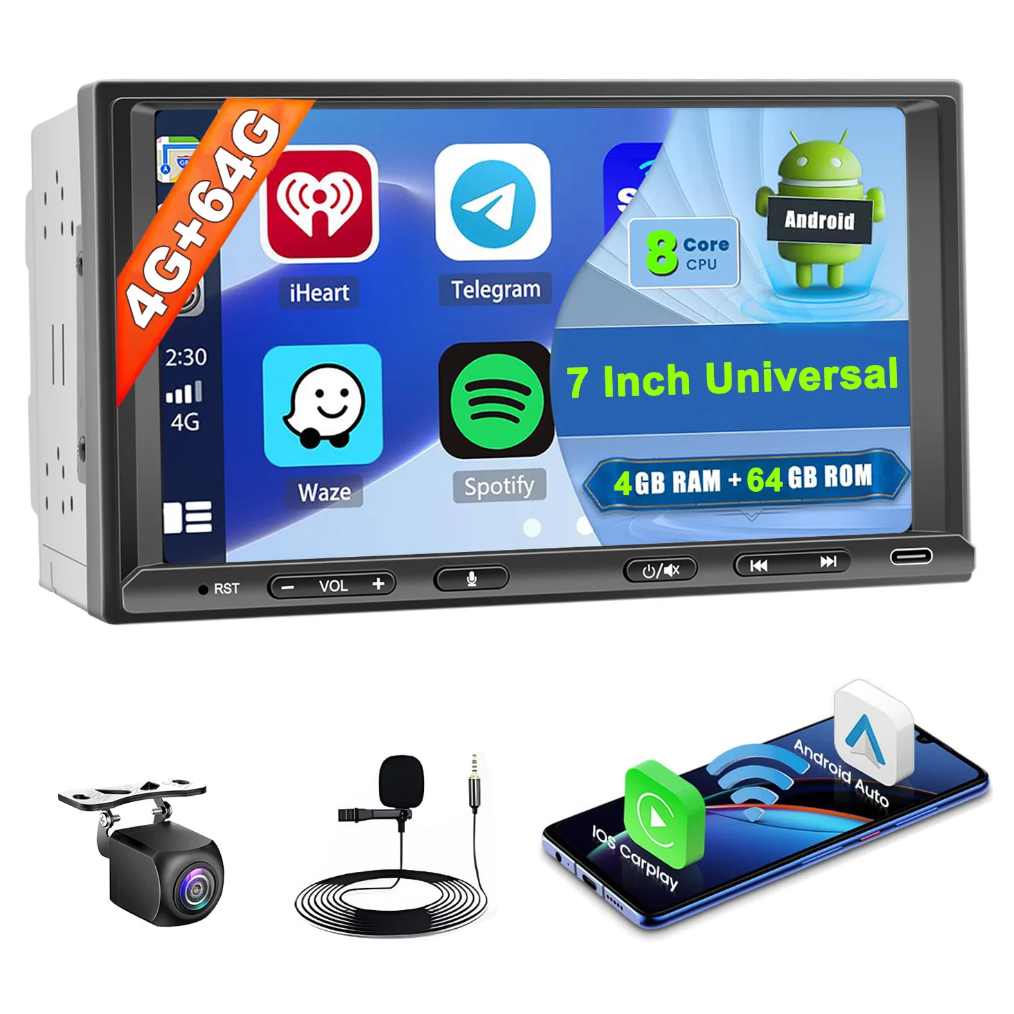 7 Inch Android Auto Car Radio 8 Core 4G 64G Car Stereo Double Din Multimedia Wireless Carplay Radio 2 Din Audio Navigator