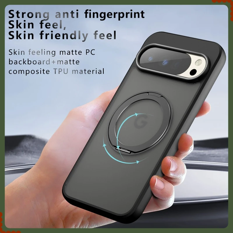 ELVEV Magnetic Shockproof Matte Case with Rotating Ring Bracket