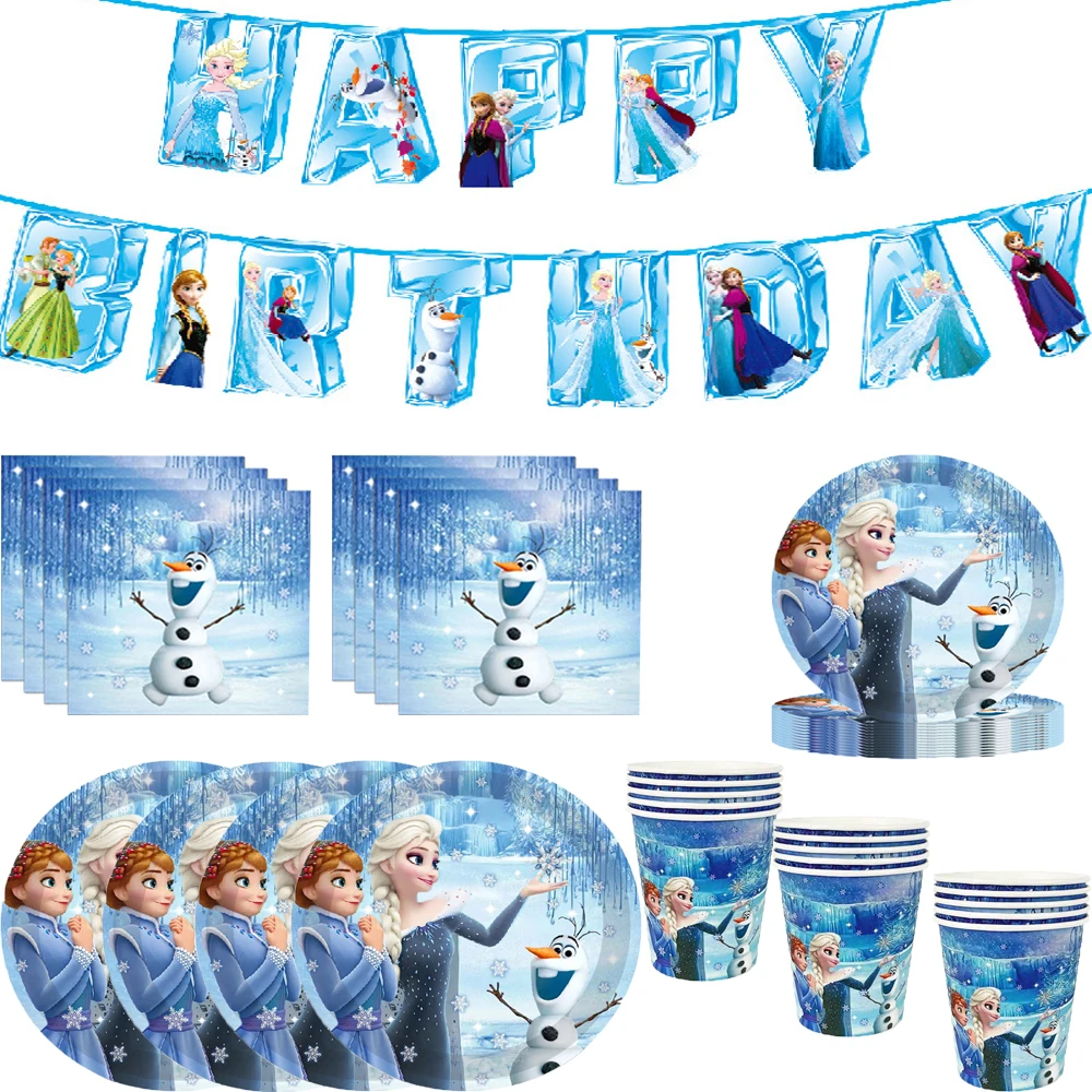 

Disney Frozen Anna Elsa Princess Birthday Party Decor Kids Disposable Tableware Cup Plate Napkin Straw Baby Shower Supplie Event