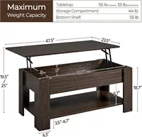 Lift Top Coffee Table with Hidden Compartment and Storage Shelf, Rising Tabletop Dining Table for Living Room Reception Room 1