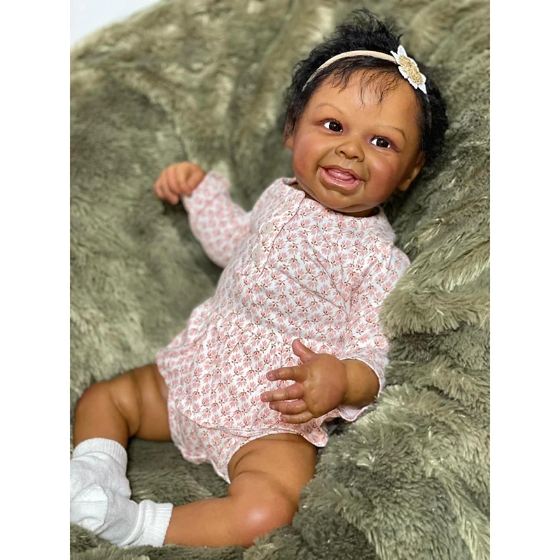 

19Inch Lifelike Reborn Doll Harper Limited Edition Dark Skin Newborn Baby with Hand Rooted Hair