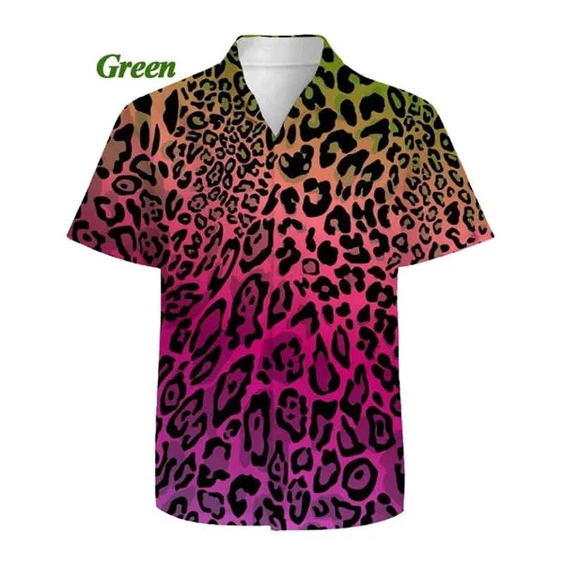 thumbnail image 1 of Camisas de lujo con estampado de leopardo para hombre, blusa ajustada de manga corta, elegante blusa de club con solapa abotonada, ropa de calle para hombre, camiseta cómoda, 1 of 5