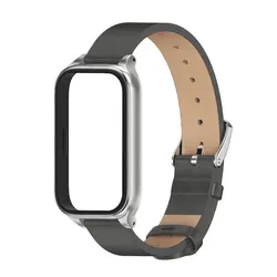 Premium Leather Strap for Smart Fitness Bracelet - Elegant Wristband Accessory (PU Gray Silver)