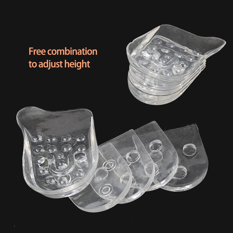 Höhe erhöhen, bequemes, transparentes Fersenkissen, 5-lagig, verstellbare, größere Einlegesohle, Silikongel-Einsätze, Lift-Schuhpolster innen – Detail 10
