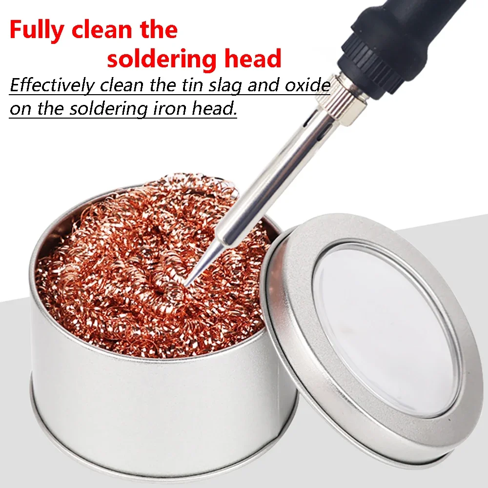 Soldering Iron Cleaner Cleaning Nozzle Tip Desoldering Soldering Solder Iron Tip Copper Wire Cleaner Ball Metal Dross Box