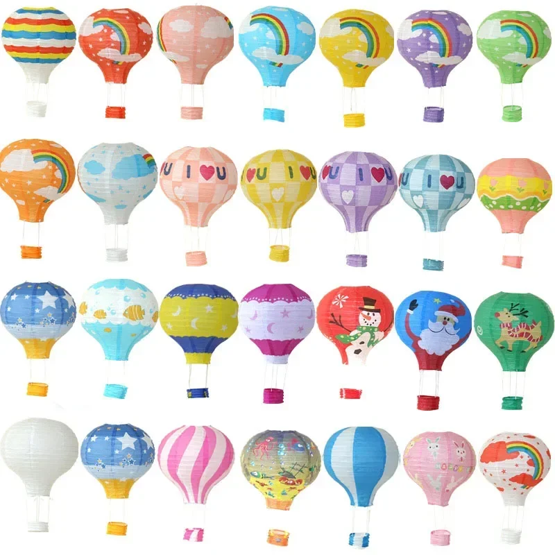 Christmas Santa Claus Elk Rainbow Hot Air Balloon Paper Lanterns Bar Decoration Kids Birthday Party Wedding Decoration Supplies
