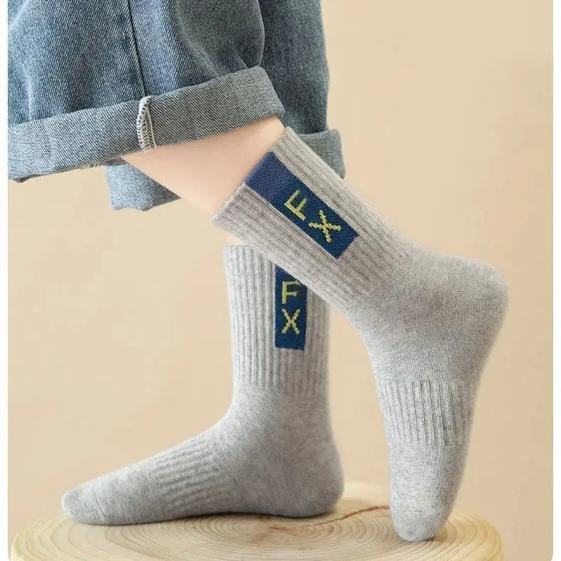 5 Pairs Children's Socks Autumn Mid-calf Length Cotton Socks Kids Boys Sporty Socks Crew Sock 5
