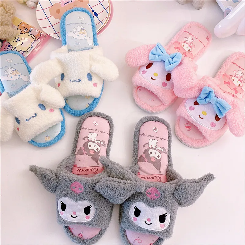 Japanese Style Open Toes Slippers Anime Indoor Kawaii Home Shoes Woman Flat Non-Slip Cartoon Gifts For Girl Blue Pink | Обувь