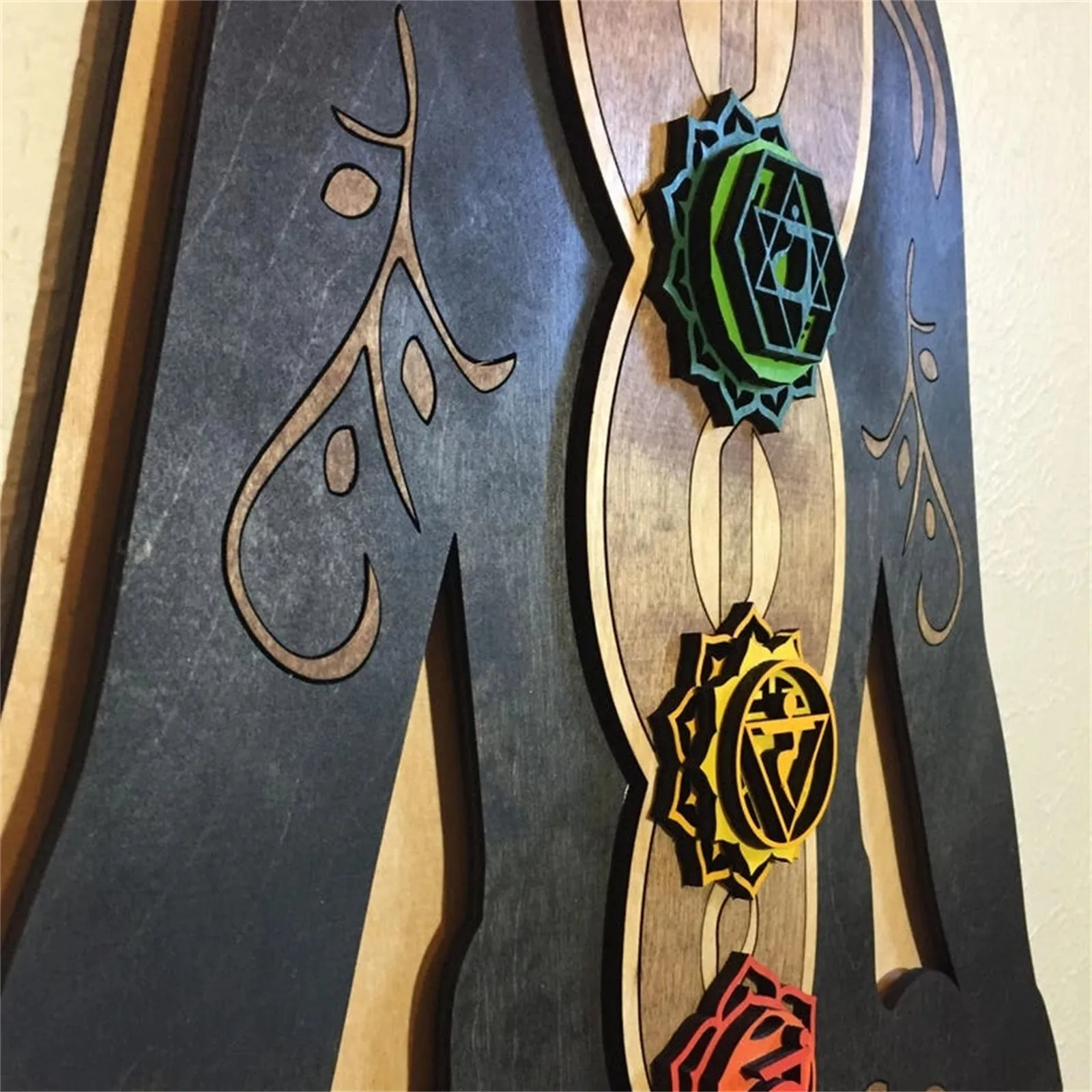 Kundalini Chakra Imitation Wood Wall Art Meditation Crafts Healing Decoration Pendants Hanging Ornaments Gift Home Decor 6