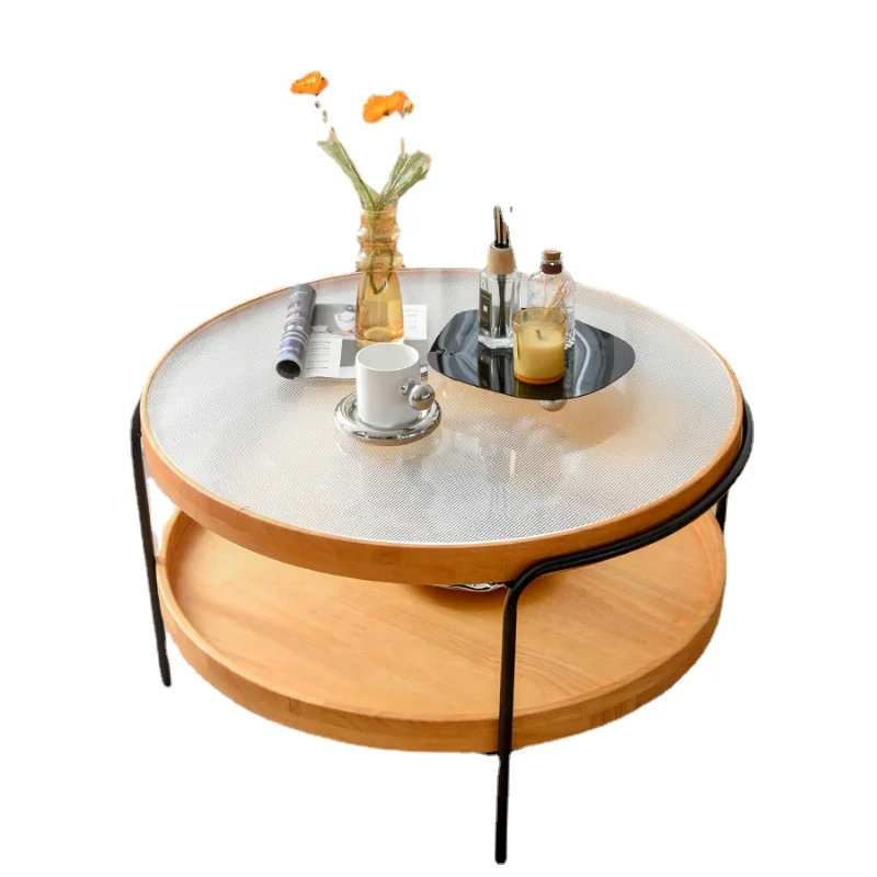 

PQF Coffee Table Small Apartment Living Room Changhong Glass Double round Tea Table