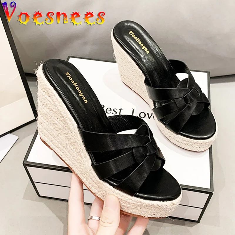 

Fashion Women Shoes Wedges Slippers New Designer Weave Outdoor Sandals Summer Hemp Rope Platform High Heels 10CM Home Lady Pumps