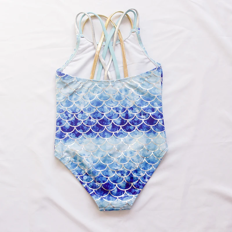 5-14Y Girls Kids Swimsuit New One Piece Swimwear Fish Scale Children's Swimwear Gradient Print One Piece Swimsuit for Girls
