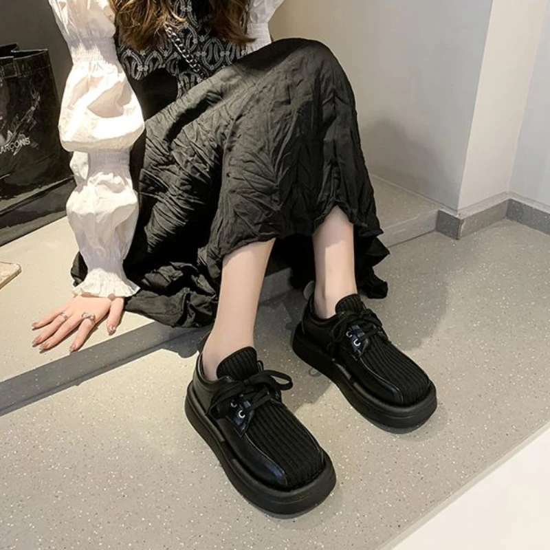 Nero Piatto Donna Calzature Stringate Mesh Pelle Traspirante High On Platform Off White Shoes For Women Walking Trends 2023 Spring