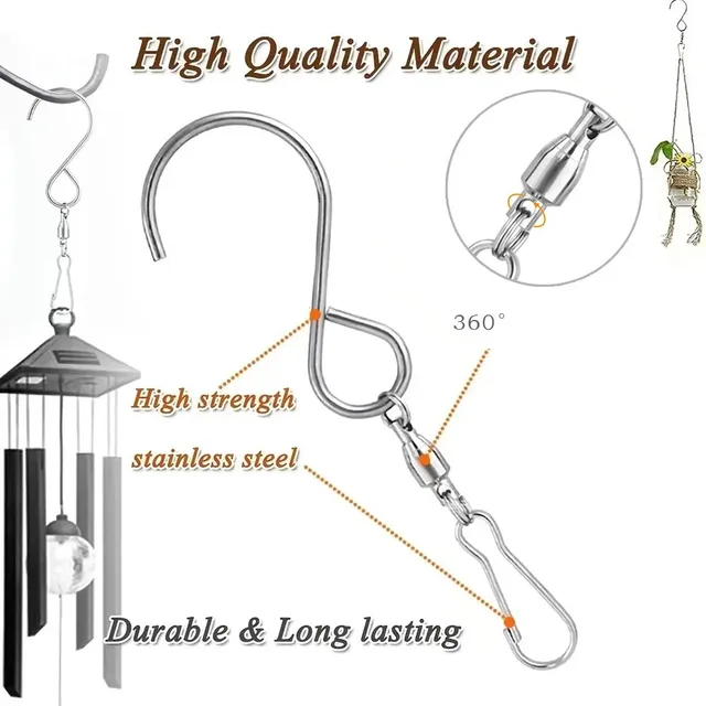 Clips à crochets pivotants pour suspendre des fileurs à vent, carillons éoliens, torsions en cristal, outils de fête, cuisine, chambre à coucher, crochets rotatifs en S, 8 pièces 4
