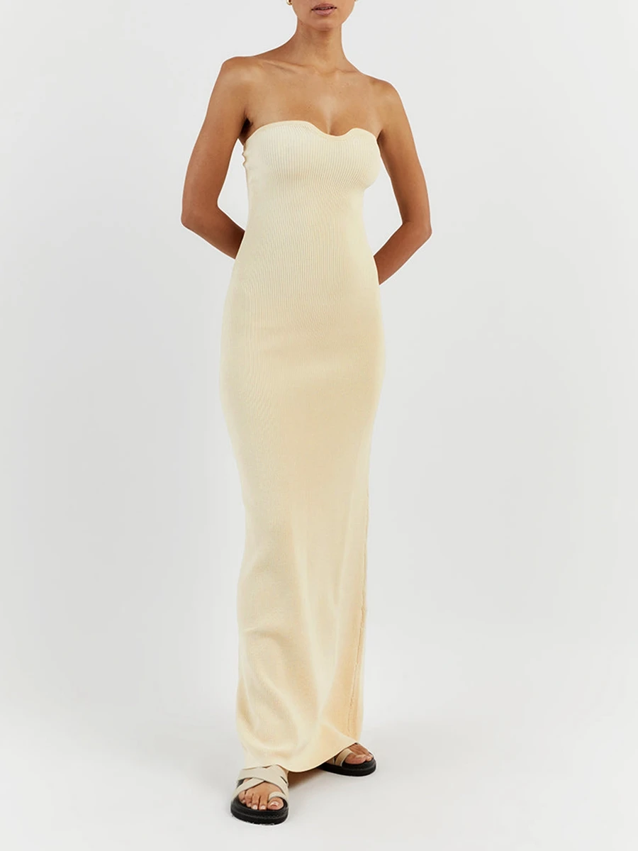 New Fashion Women Tube Dress Summer Knit Senza Spalline Backless Long Dress Senza Maniche Tinta Unita Bodycon Party Dress S M L
