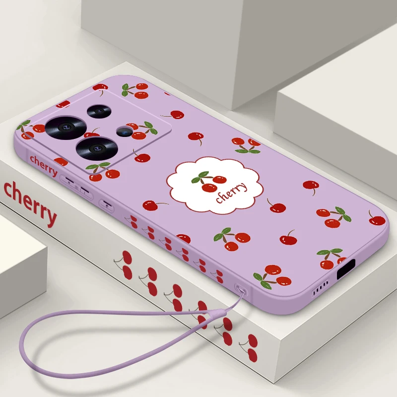 Cherry Fruit Shockproof Silicone Lanyard Phone Case Cover