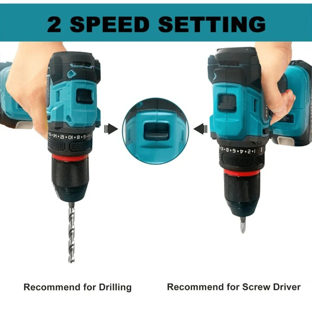 10mm Electric Brushless Drill 2-Speed Self-locking Cordless Drill Screwdriver 60-100Nm Torque Power Tools For Makita 18V Battery 4