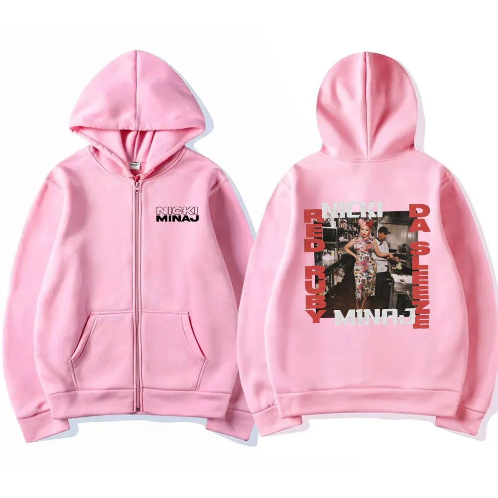 Rapper Nicki Minaj 2023 Music Album Red Ruby Da Sleeze Zipper Hoodie Men Women Vintage Hip Hop Sweatshirt Oversize Zip Up Jacket