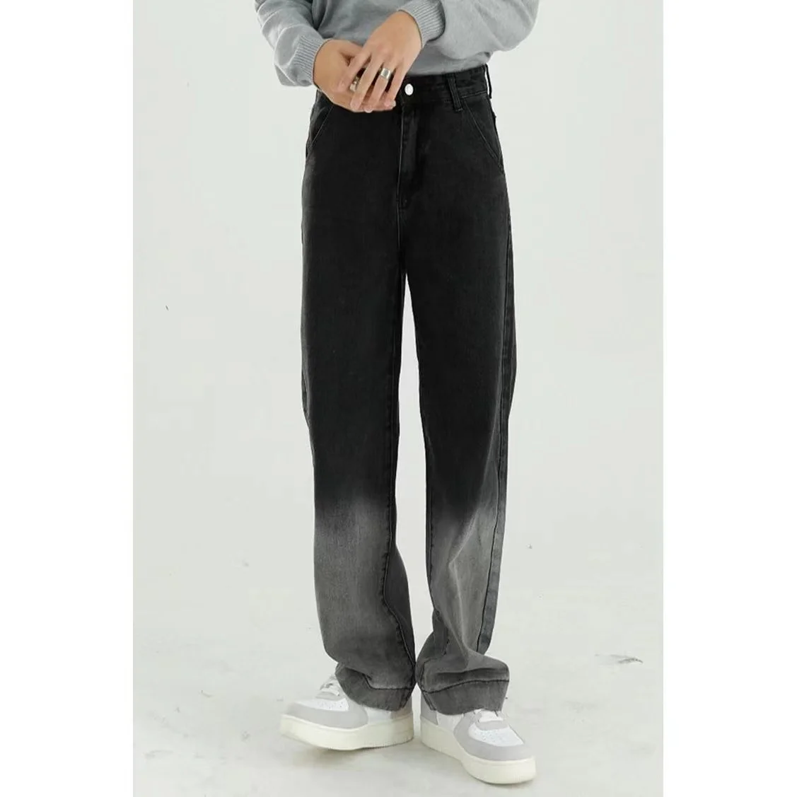

2022 Men's Fashion Trend Washed Jeans Loose Gradient Color Original Casual Pants Black/blue Color Trousers Plus Size S-5XL