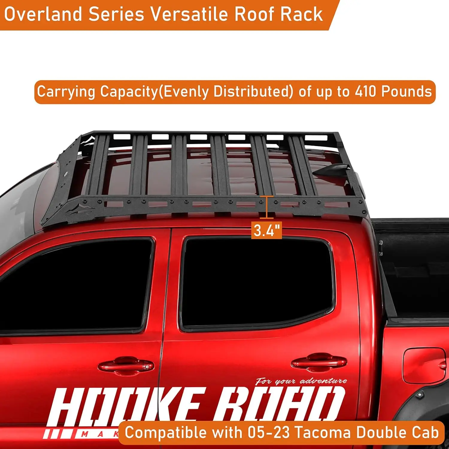 Tacoma Double Cab Top Roof Rack Aluminum Crsssbars for 2005-2023 Toyota Tacoma 2nd 3rd Gen Truck, Cargo Carrier Basket (Double C