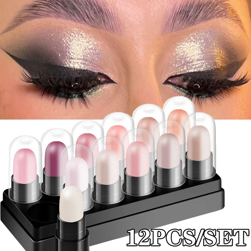 12 Colori Pearl Eyeshadow Pencil Set Long Lasting Glitter Shimmer Eye Shadow Pen Waterproof Highlighter Stick Eyes Makeup Tools