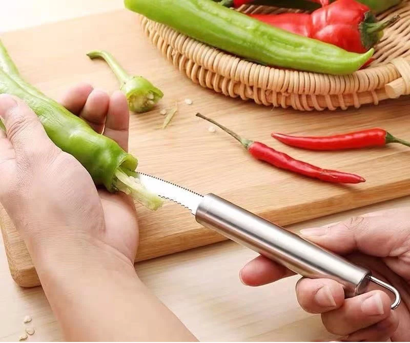 

Stainless Steel Cut Pepper To Core Household Tiger Skin Green Pepper Seeded Vegetable Slicer Tomato Core Remover Deseeder Tool