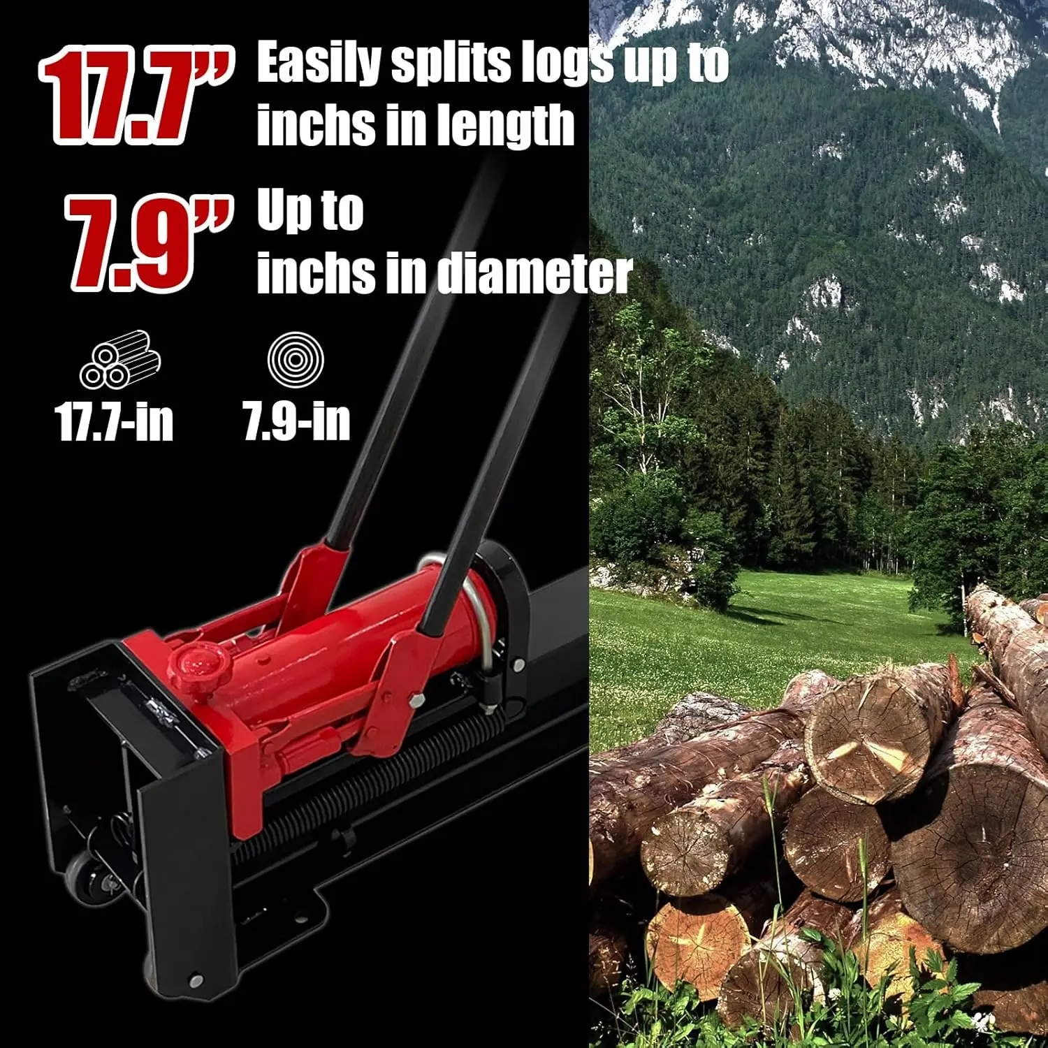 ATGS012 Torin Hydraulic Log Splitter: Durable Manual Wood Splitter with Horizontal Full Steel Beam Labor-saving Machine